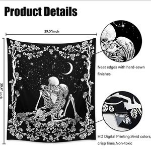 Monad Tapestry The Kissing Lovers Skull Black Moon And Star 39.4”X‎ 29.5”inch